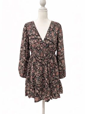 Cleobella Floral Boho Mini Dress Size S V-Neck Long Sleeve Flowy
